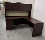 Mahogany Laminate L-Shape Desk with Hutch