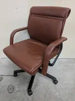 Dark Brown Leather Mid-Back Rolling Office Chairs