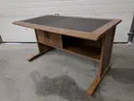 Desk with Hinged Door Storage and Walnut Finish