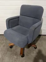 Blue Fabric Swivel Chair with Wood Frame