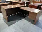 Walnut Laminate Desk with Drawers - Right Return
