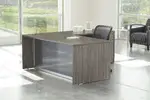 L Shaped Desk with Glass Modesty Panel