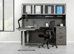 L Shaped Sit Stand Desk with Hutch