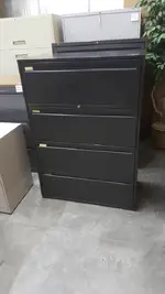 Used Black 4 Drawer Haworth Lateral File Cabinet 