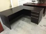 L-Shaped Dark Walnut Desk with Modern Status Drawers