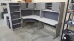 Corner L Shape Desk with Hutch and Storage Shelf and Lights