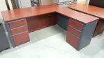 Two-Tone Cherry and Gray L Desk with Drawers