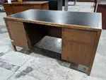 Walnut Laminate Desk with Black Vinyl Inlay