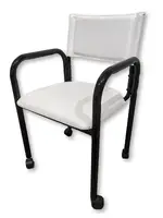 White Vinyl Rolling Guest Chairs with Metal Frame