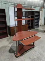 Cherry Laminate Corner Desk with Keyboard Tray and Shelves