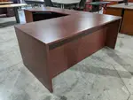 Lacasse Cherry Laminate L-Shaped Desk with Drawers