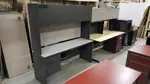 Straight Desk With Drawers Hutch and Overhead Light