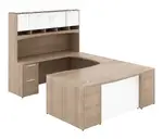 U Shaped Desk with Glass Modesty Panel and Hutch