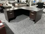 Bow Front L-Shaped Desk with Suspended Pedestal Storage