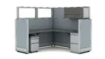 Modern L Shaped Office Workstation Cubicle with Drawers and Overhead Storage