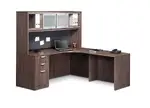 L Shaped Desk with Hutch and Drawers