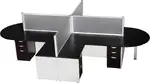 4 Person Curved  L Shape Desk Pod with Privacy Panels