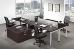 4 Person L Shape Laminate Desk Pod with Privacy Panels