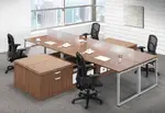 4 Person Workstation Desk with Frosted Dividers and Bench Seats