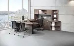 Peninsula U Shape Desk with Bookcase and Hutch