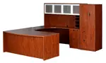 U Shape Desk with Glass Hutch and Storage Tower