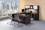 U Shape Desk with Open Glass Door Hutch