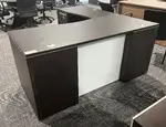 L-Shaped Desk with Glass Modesty Panel