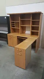 Large L Shaped Desk with Retractable Return and Hutch