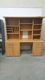 Large L Shaped Desk with Retractable Return and Hutch