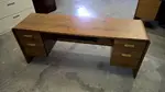 Natural Wood Colored Desk with Drawers and Keyboard Tray
