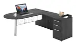 L Shaped Peninsula Desk with Glass Modesty Panel