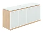 Credenza Storage Cabinet with White Glass Doors and Top