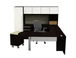 U Shaped Peninsula Desk with Hutch and Storage