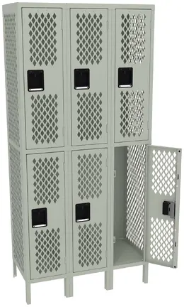 Three Double-Tier Gym Lockers with Legs - Ventilated