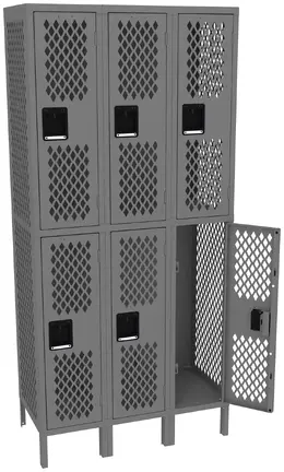 Three Double-Tier Gym Lockers with Legs - Ventilated