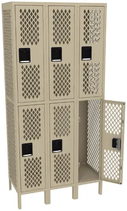 Three Double-Tier Gym Lockers with Legs - Ventilated