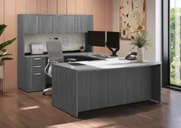 Bow Front U Shaped Desk with Hutch - PL Laminate