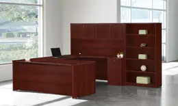U Shaped Desk with Bookcase - Napa