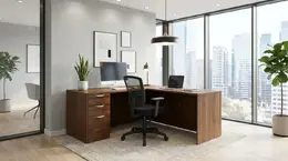 L Shaped Desk with Drawers - HL