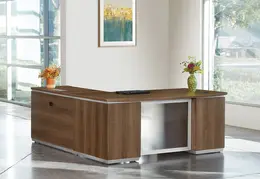Bow Front L Shape Desk with Drawers and Power - Tuxedo