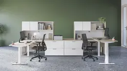 2 Person Sit Stand Workstation with Storage