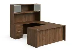 U Shape Desk with Hutch and Drawers - HL