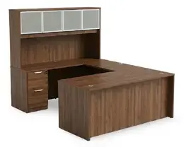 U Shaped Desk with Hutch and Drawers - HL