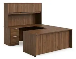 U Shaped Desk with Hutch and Drawers - HL
