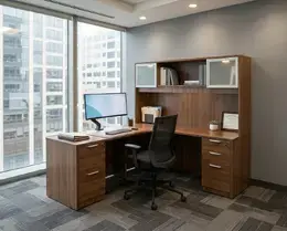 L Shape Desk with Hutch and Drawers - HL