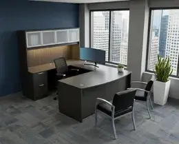 Bow Front U Shape Desk with Hutch - HL