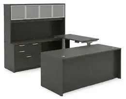 U Shaped Standing Desk with Hutch - HL