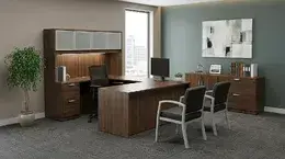 U Shaped Desk with Hutch and Storage - HL