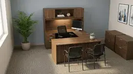 U Shape Desk with Hutch and File Cabinet - HL