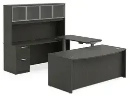 Bow Front U Shape Standing Desk with Hutch - HL